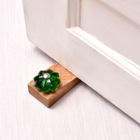 Green Flower Handmade Wooden Door Stopper